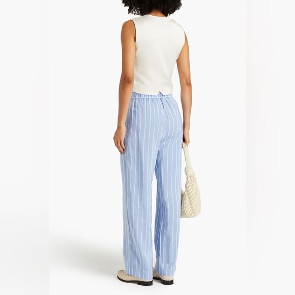 VINCE Pleated woven linen blend wide-leg pants in blue stripe - Picture 5 of 14